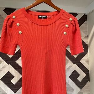 Karl Lagerfeld Vibrant Red Short Sleeve Top with Gold Buttons